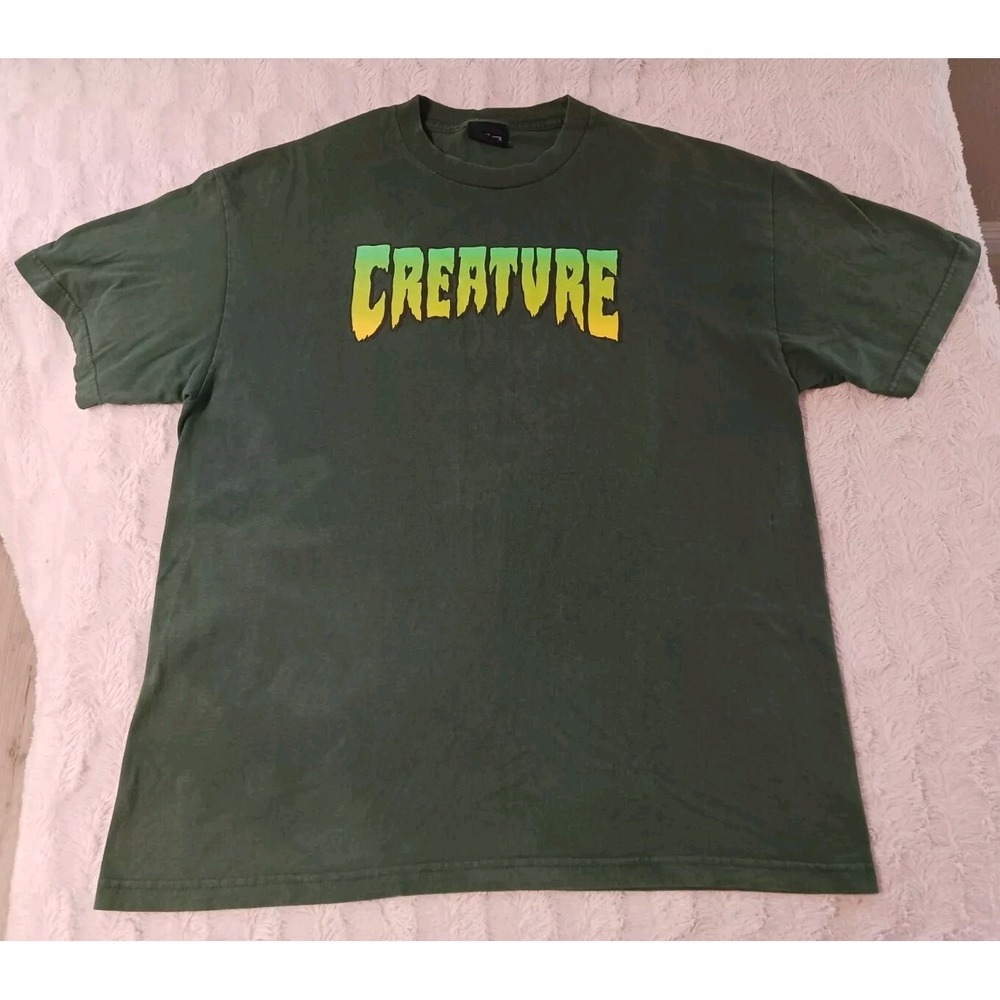 Vintage Creature Skateboards NHS Green Shirt Men's Size Large Logo Graphic Skate